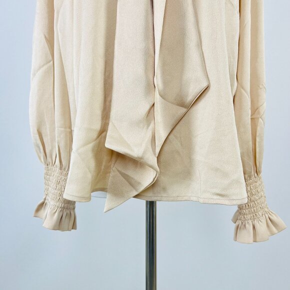 NWOT SEE BY CHLOÉ Tie-Neck Twill Blouse Khaki Size 38/6 Long Sleeves Ruffles - Picture 4 of 13